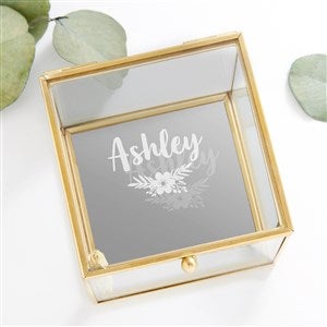 Floral Reflections Personalized Glass Jewelry Box - Gold - 32850-G