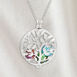 Family Tree Personalized Round Birthstone Locket - Sterling Silver - 32860D-S