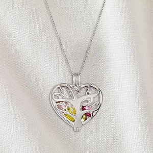 Family Tree Personalized Heart Birthstone Locket - Sterling Silver - 32862D-S