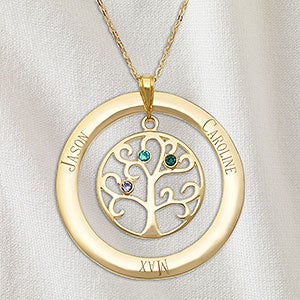 Family Tree Personalized Gold Birthstone Necklace - 3 Stones - 32868D-3GD