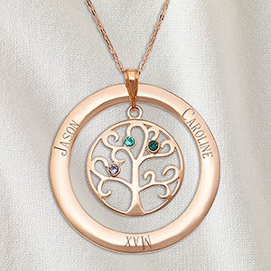 Family Tree Personalized Rose Gold Birthstone Necklace - 3 Stones - 32868D-3RG