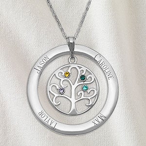 Family Tree Personalized Sterling Silver Birthstone Necklace - 4 Stones - 32868D-4SS