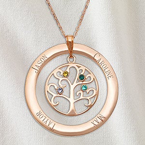 Family Tree Personalized Rose Gold Birthstone Necklace - 4 Stones - 32868D-4RG