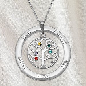 Family Tree Personalized Sterling Silver Birthstone Necklace - 5 Stones - 32868D-5SS