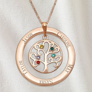 Family Tree Personalized Rose Gold Birthstone Necklace - 5 Stones - 32868D-5RG