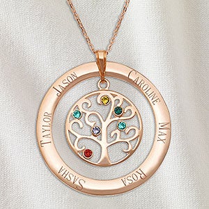 Family Tree Personalized Rose Gold Birthstone Necklace - 6 Stones - 32868D-6RG