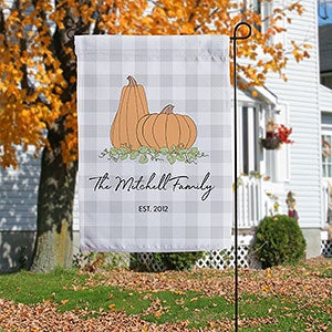 Precious Moments® Pumpkins & Buffalo Check Personalized Garden Flag - 32876