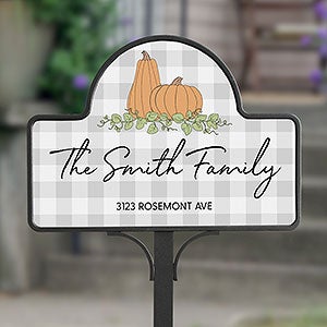 Precious Moments® Pumpkins & Buffalo Check Personalized Magnetic Garden Sign - 32877