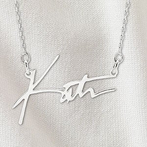 Handwritten Signature Personalized Silver Necklace - Horizontal - 32878D-SH