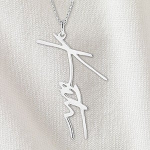 Handwritten Signature Personalized Silver Necklace - Vertical - 32878D-SV