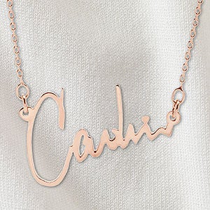 Handwritten Signature Personalized Rose Gold Necklace - Horizontal - 32878D-RGH