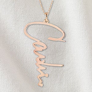 Handwritten Signature Personalized Rose Gold Necklace - Vertical - 32878D-RGV
