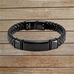 Mens Name Personalized ID Leather Bracelet - Premium Matte & Black Plate - 32894D-PBM