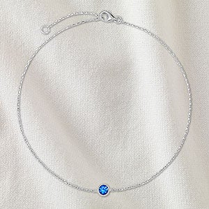 Bezel Set Birthstone Personalized Sterling Silver Anklet - 1 Stone - 32897D-1SS