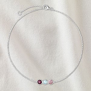 Bezel Set Birthstone Personalized Sterling Silver Anklet - 3 Stone - 32897D-3SS