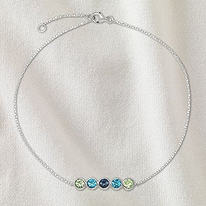 Bezel Set Birthstone Personalized Sterling Silver Anklet - 5 Stone - 32897D-5SS