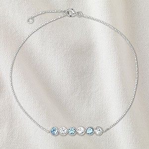 Bezel Set Birthstone Personalized Sterling Silver Anklet - 6 Stone - 32897D-6SS