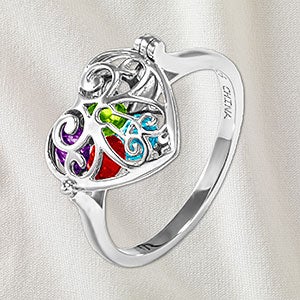 Key To My Heart Personalized Locket Birthstone Ring - 32898D