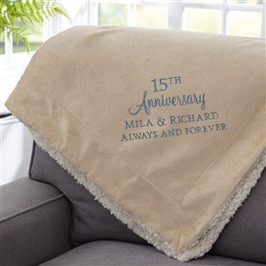 Anniversary Text Embroidered 60x72 Tan Sherpa Throw - 32916-TL