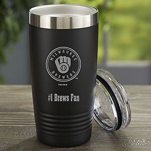 MLB Milwaukee Brewers Personalized 20 oz. Black Stainless Steel Tumbler - 33105-B