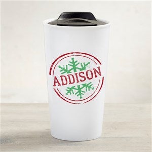Stamped Snowflake Personalized 12 oz. Double-Wall Ceramic Travel Mug - 33203