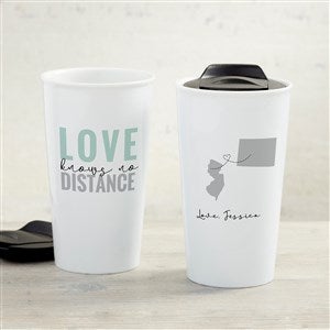 Love Knows No Distance Personalized 12 oz. Double-Walled Ceramic Travel Mug - 33214