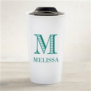 Striped Monogram Personalized 12 oz. Double-Walled Ceramic Travel Mug - 33227