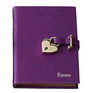 Personalized Leatherette Heart Lock Journal - Purple - 33236D-PUR