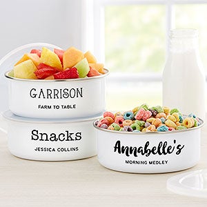 Personalized White Enamel Kitchen Canisters