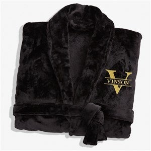 Lavish Last Name Embroidered Fleece Robe- Black - 33287-B