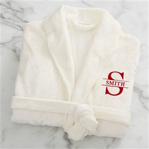 Lavish Last Name Embroidered Fleece Robe - Ivory - 33287-I