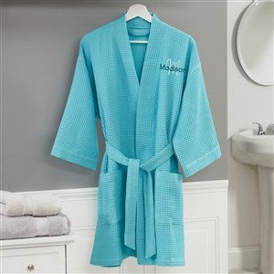 Playful Name Embroidered Mint Waffle Weave Kimono Robe - 33290-RM