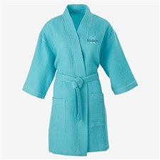 Playful Name Embroidered Mint Waffle Weave Kimono Robe - 33290-RM