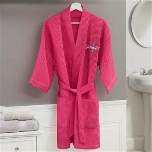 Playful Name Plus Size Embroidered Pink Waffle Weave Kimono Robe - 33290-RXP
