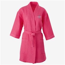 Playful Name Embroidered Pink Waffle Weave Kimono Robe - 33290-RP