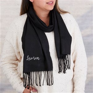 Classic Comfort Embroidered Cashmere Feel Black Scarf - 33297-B
