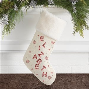 Candy Cane Lane Personalized Ivory Faux Fur Christmas Stocking - 33318-IF