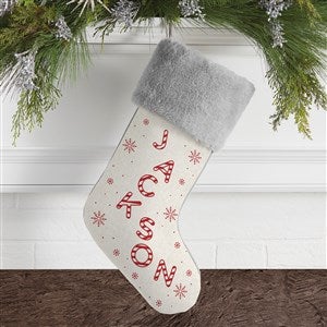 Candy Cane Lane Personalized Grey Faux Fur Christmas Stocking - 33318-GF