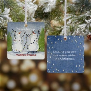 Snow Couple Personalized Square Photo Ornament- 2.75 Metal - 2 Sided - 3333-2M