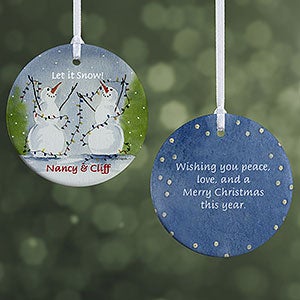 Personalized Snow Couple Porcelain Christmas Ornament - 2-Sided - 3333-2