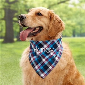 Blue Plaid Embroidered Pet Bandana - 33333