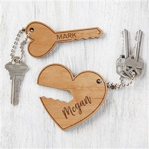 Key To My Heart Personalized Wood Keychain Set- Natural - 33335-N