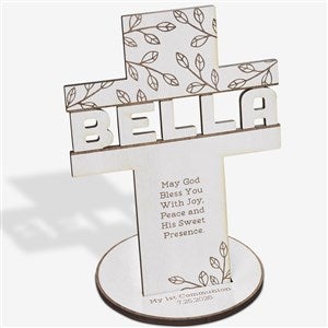 Bless This Child Personalized Wood Tabletop Cross - Whitewash - 33398-W