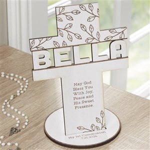 Bless This Child Personalized Wood Tabletop Cross - Whitewash - 33398-W