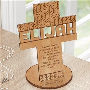Bless This Child Personalized Wood Tabletop Cross - Natural - 33398-N