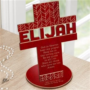 Bless This Child Personalized Wood Tabletop Cross - Red - 33398-R