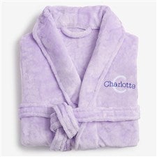 Playful Name Embroidered Purple Short Fleece Robe - 33469-PR