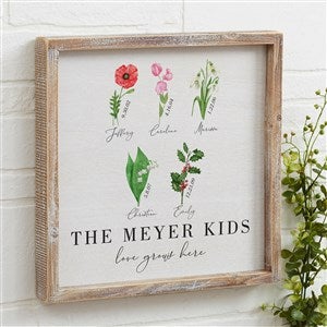 Family Birth Month Flowers Whitewashed Frame Wall Art 12x12 - 33573W-12x12