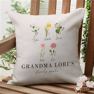 Birth Month Flower Personalized Outdoor Throw Pillow - 16”x 16” - 33697
