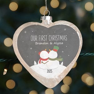 Snow Couple Personalized Lightable Frosted Glass Heart Ornament - 33867